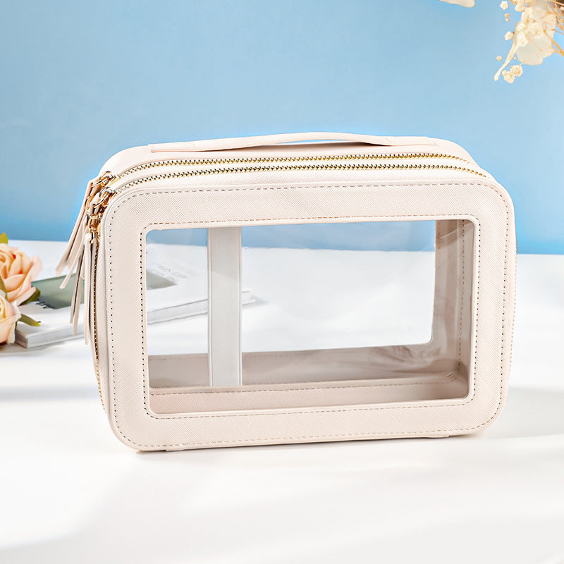 Travel Transparent PVC Double Layer Waterproof PU Leather Cosmetic Bag Travel Transparent PVC Double Layer Waterproof PU Leather Cosmetic Bag
